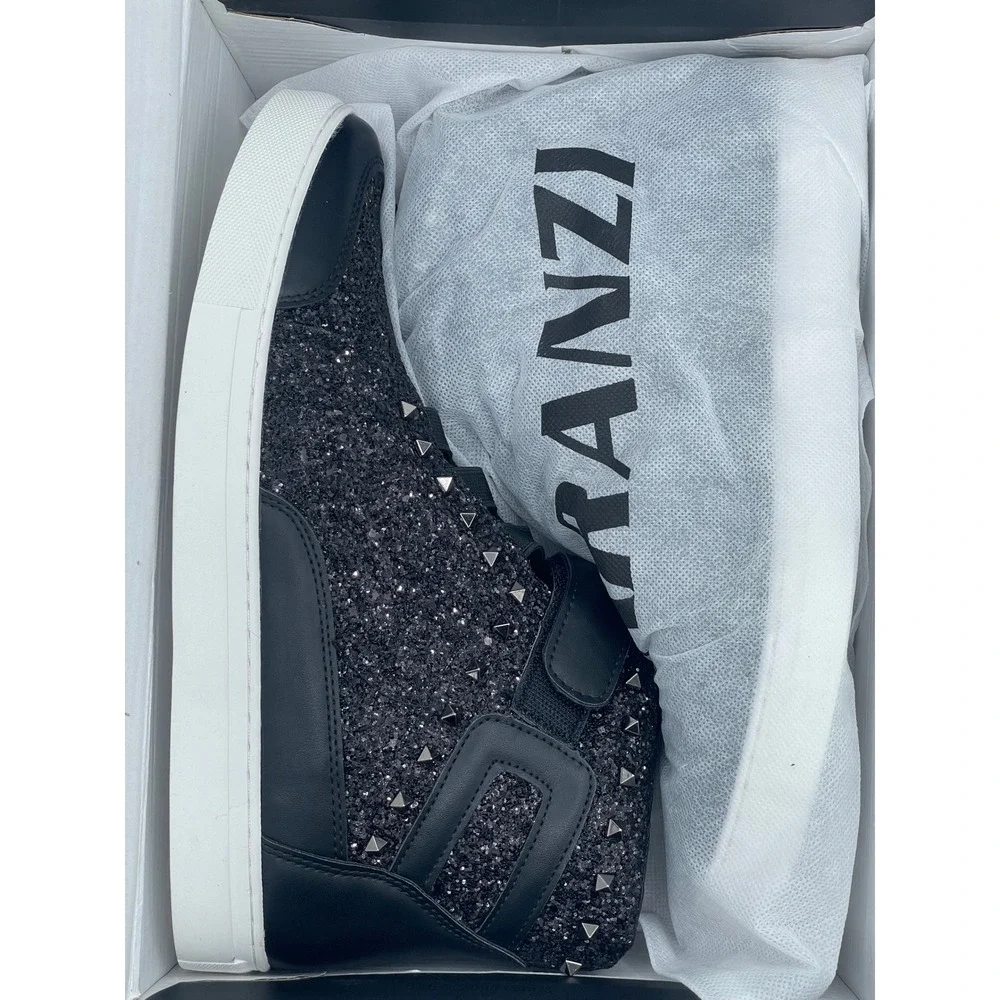 Faranzi Jeremy‎ Mens 9.5 Black Glitter Studded High Top Sneakers F41607 New